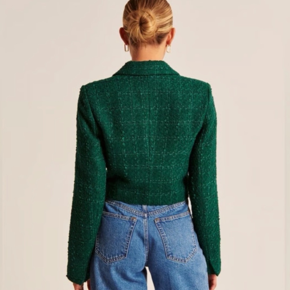 NWT Abercrombie & Fitch Tweed Crop Tailored Jacket Blazer Emerald Green XXS A&F - Picture 2 of 6